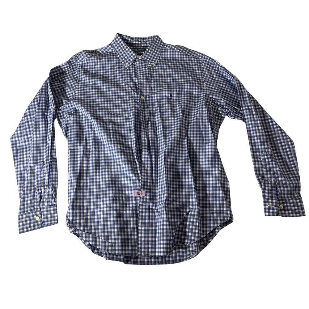 Ralph Lauren Mens XL Classic Fit Blue White Gingham Button Down Shirt